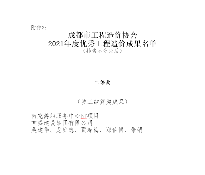 優(yōu)秀造價成果名單